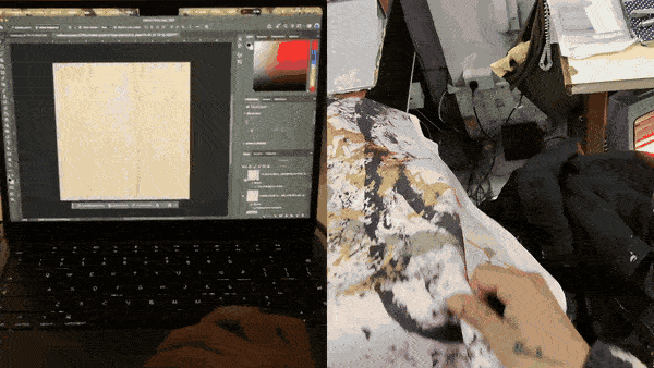 Diseño de las estampas Realtree y pruebas de sublimado sobre distintas telas